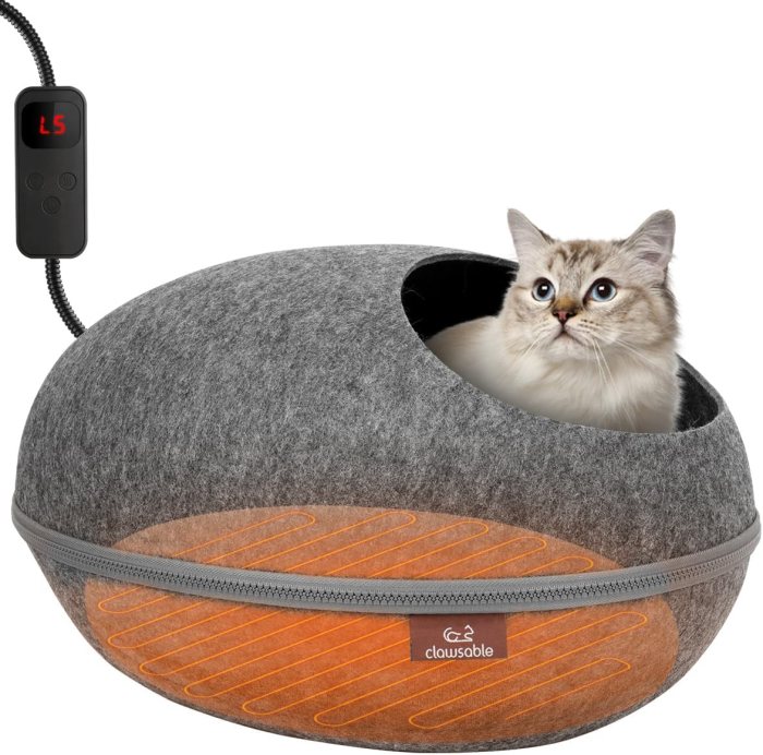 Clawsable Heated Cat Bed for Small Medium Cats, Removable Cave Heated ...